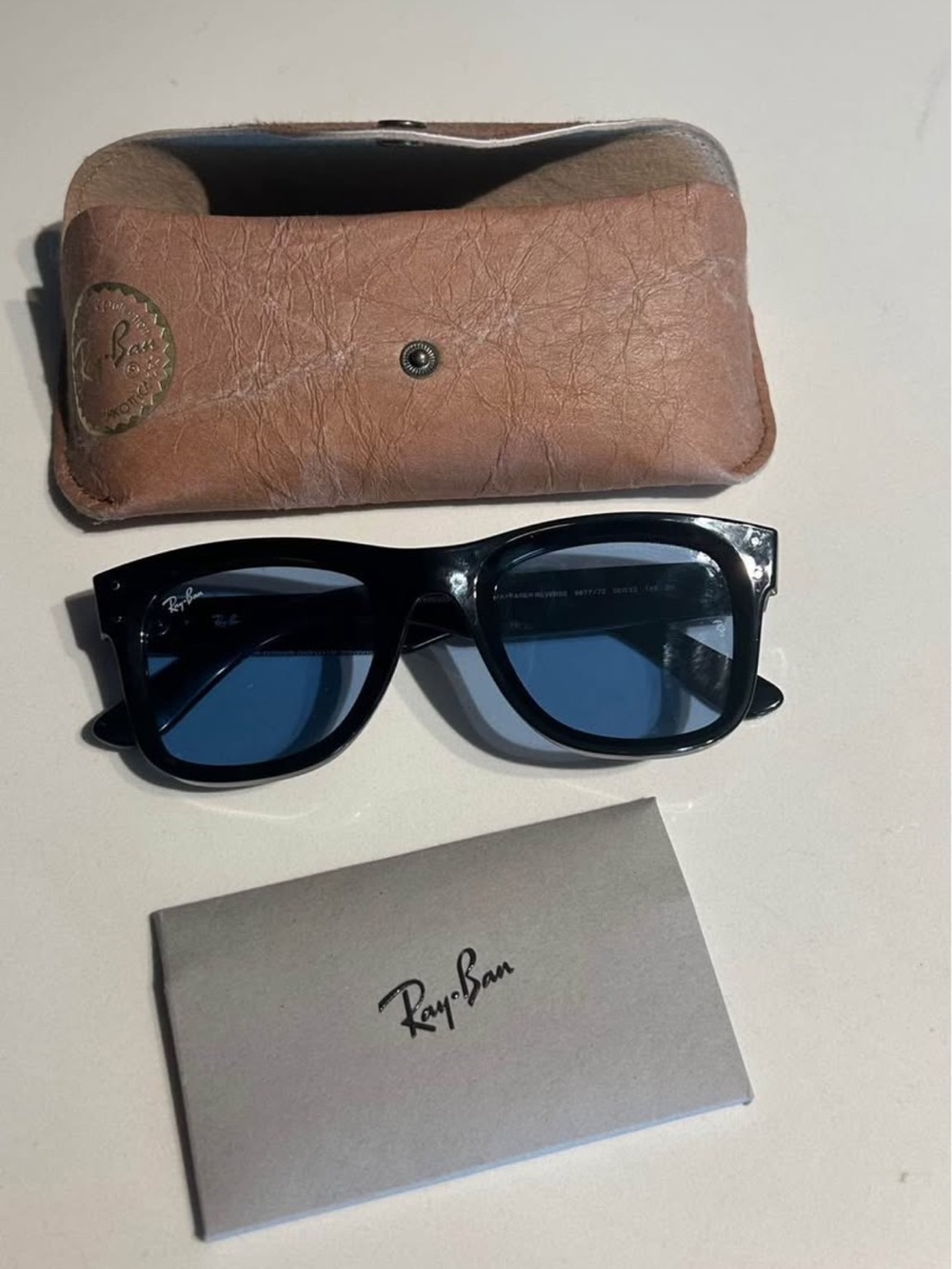 Ray-Ban Black Frames with Blue Lenses Wayfarer Sunglasses